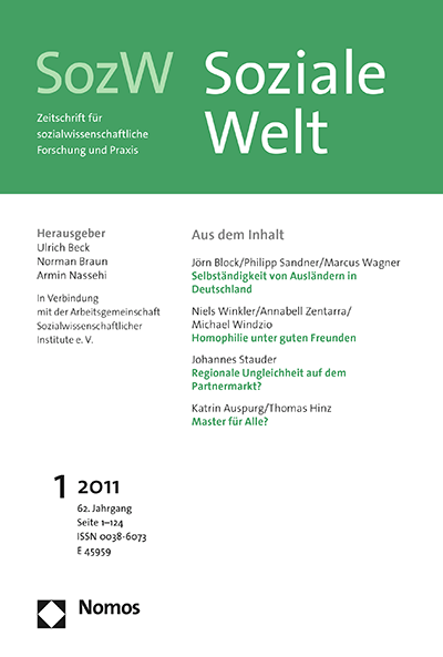 Cover der Ausgabe: SozW Soziale Welt Jahrgang 62 (2011), Heft 1