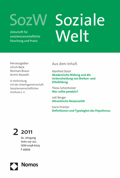 Cover der Ausgabe: SozW Soziale Welt Jahrgang 62 (2011), Heft 2