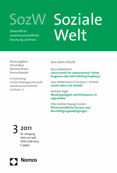 Cover der Ausgabe: SozW Soziale Welt Jahrgang 62 (2011), Heft 3