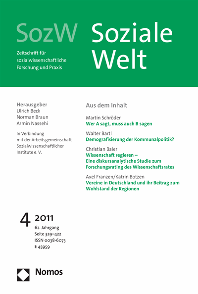 Cover der Ausgabe: SozW Soziale Welt Jahrgang 62 (2011), Heft 4