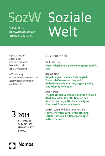 Cover der Ausgabe: SozW Soziale Welt Jahrgang 65 (2014), Heft 3