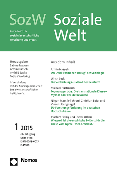 Cover der Ausgabe: SozW Soziale Welt Jahrgang 66 (2015), Heft 1