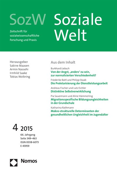 Cover der Ausgabe: SozW Soziale Welt Jahrgang 66 (2015), Heft 4