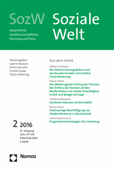 Cover der Ausgabe: SozW Soziale Welt Jahrgang 67 (2016), Heft 2