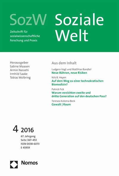 Cover der Ausgabe: SozW Soziale Welt Jahrgang 67 (2016), Heft 4