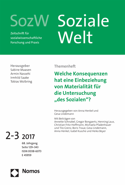 Cover der Ausgabe: SozW Soziale Welt Jahrgang 68 (2017), Heft 2-3