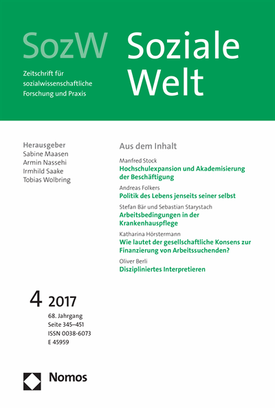 Cover der Ausgabe: SozW Soziale Welt Jahrgang 68 (2017), Heft 4