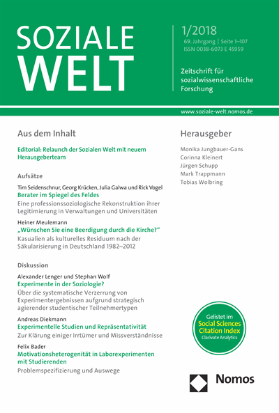 Cover der Ausgabe: SozW Soziale Welt Jahrgang 69 (2018), Heft 1