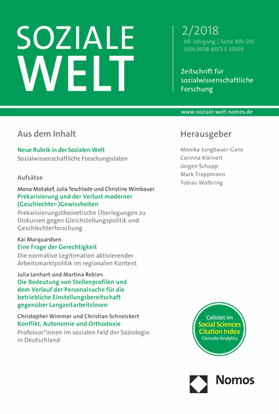 Cover der Ausgabe: SozW Soziale Welt Jahrgang 69 (2018), Heft 2