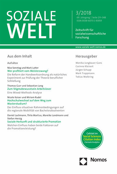 Cover der Ausgabe: SozW Soziale Welt Jahrgang 69 (2018), Heft 3