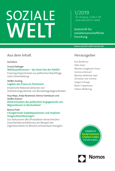 Cover der Ausgabe: SozW Soziale Welt Jahrgang 70 (2019), Heft 1