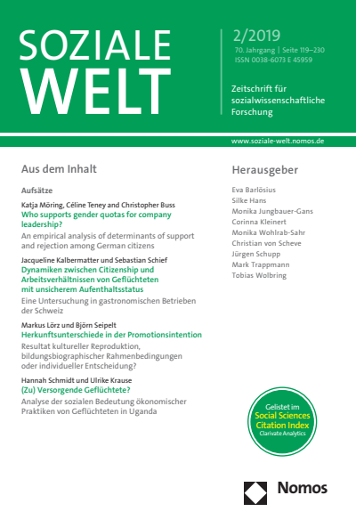 Cover der Ausgabe: SozW Soziale Welt Jahrgang 70 (2019), Heft 2