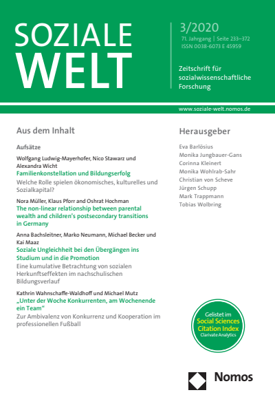 Cover der Ausgabe: SozW Soziale Welt Jahrgang 71 (2020), Heft 3
