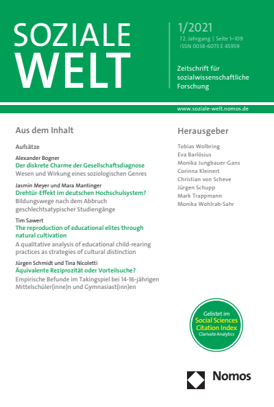 Cover der Ausgabe: SozW Soziale Welt Jahrgang 72 (2021), Heft 1