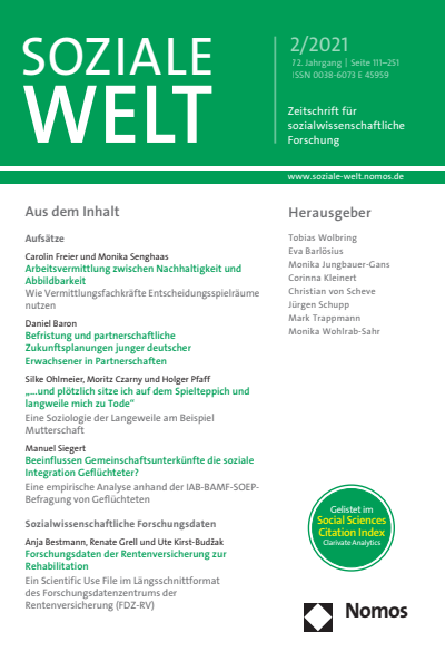 Cover der Ausgabe: SozW Soziale Welt Jahrgang 72 (2021), Heft 2