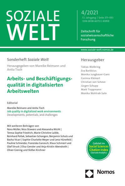 Cover der Ausgabe: SozW Soziale Welt Jahrgang 72 (2021), Heft 4