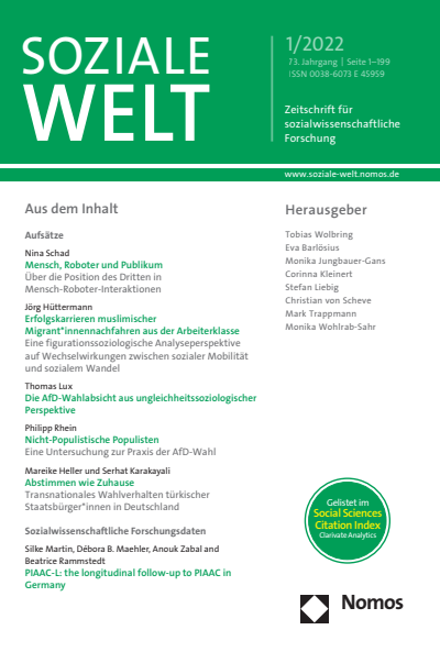 Cover der Ausgabe: SozW Soziale Welt Jahrgang 73 (2022), Heft 1