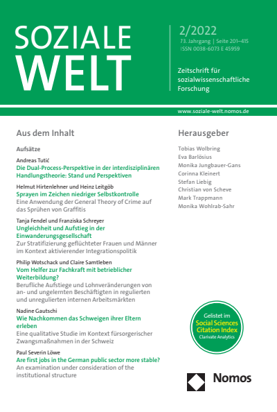 Cover der Ausgabe: SozW Soziale Welt Jahrgang 73 (2022), Heft 2