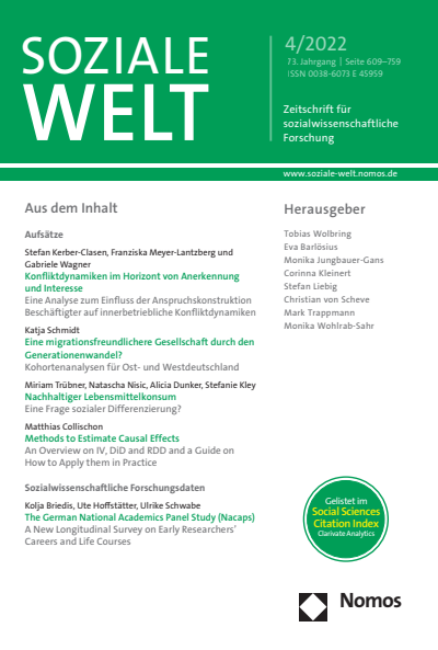 Cover der Ausgabe: SozW Soziale Welt Jahrgang 73 (2022), Heft 4