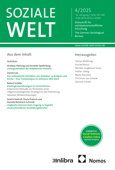 Cover der Ausgabe: SozW Soziale Welt Jahrgang 76 (2025), Heft 4