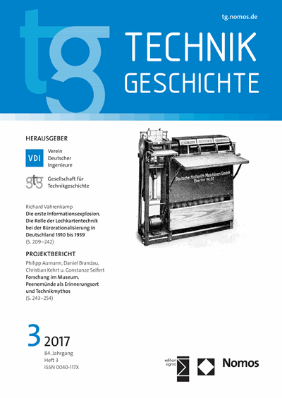 Cover der Ausgabe: TG Technikgeschichte Jahrgang 84 (2017), Heft 3