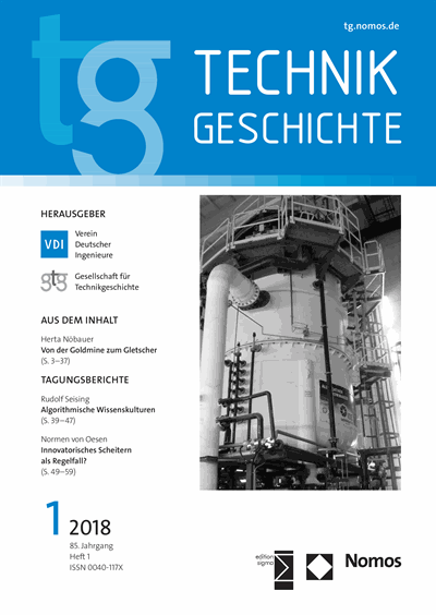 Cover der Ausgabe: TG Technikgeschichte Jahrgang 85 (2018), Heft 1