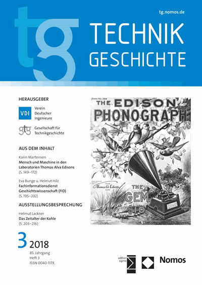 Cover der Ausgabe: TG Technikgeschichte Jahrgang 85 (2018), Heft 3