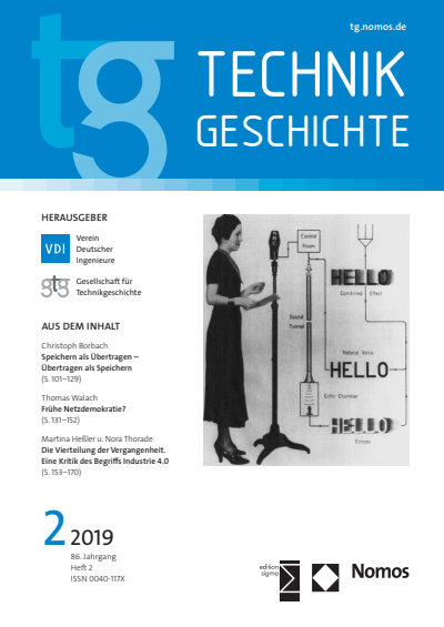 Cover der Ausgabe: TG Technikgeschichte Jahrgang 86 (2019), Heft 2