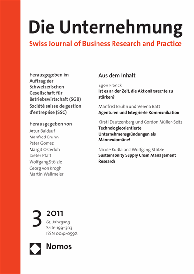 Cover of Volume: Swiss Journal of Business Volume 65 (2011), Edition 3