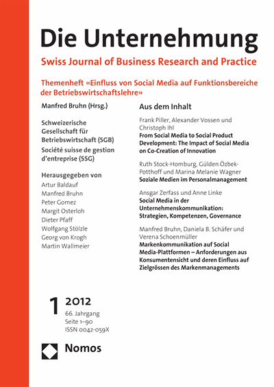 Cover of Volume: Swiss Journal of Business Volume 66 (2012), Edition 1