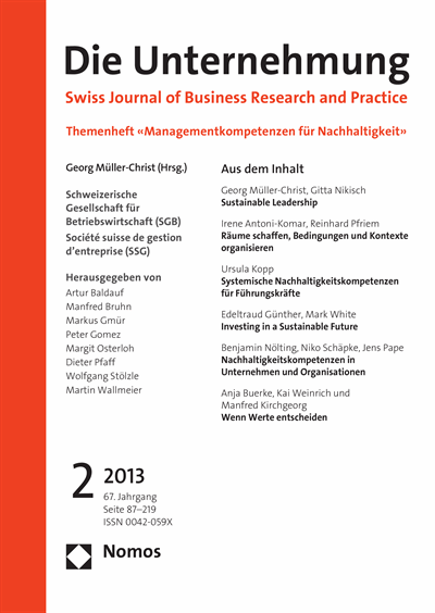 Cover of Volume: Swiss Journal of Business Volume 67 (2013), Edition 2