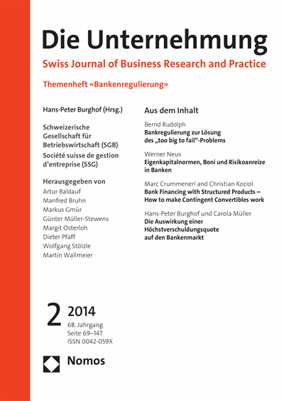 Cover of Volume: Swiss Journal of Business Volume 68 (2014), Edition 2