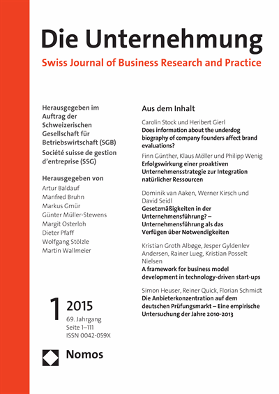 Cover of Volume: Swiss Journal of Business Volume 69 (2015), Edition 1