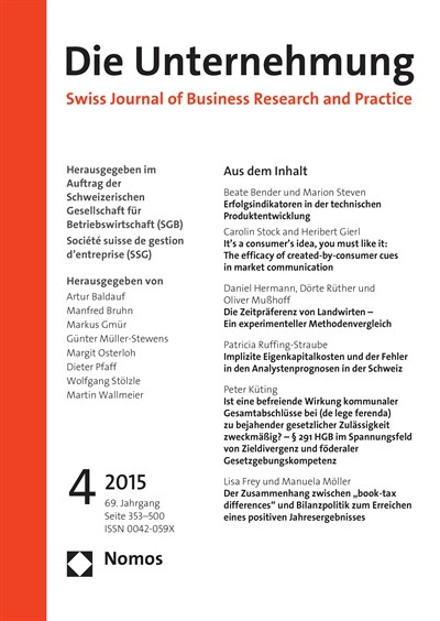 Cover of Volume: Swiss Journal of Business Volume 69 (2015), Edition 4