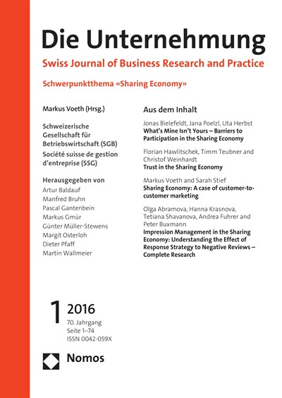 Cover of Volume: Swiss Journal of Business Volume 70 (2016), Edition 1