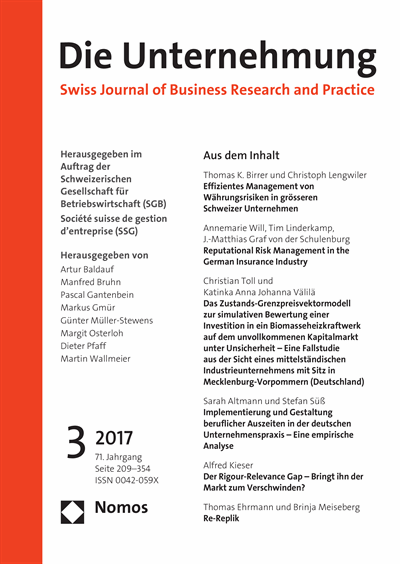 Cover of Volume: Swiss Journal of Business Volume 71 (2017), Edition 3