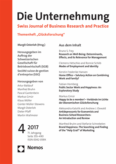 Cover of Volume: Swiss Journal of Business Volume 71 (2017), Edition 4