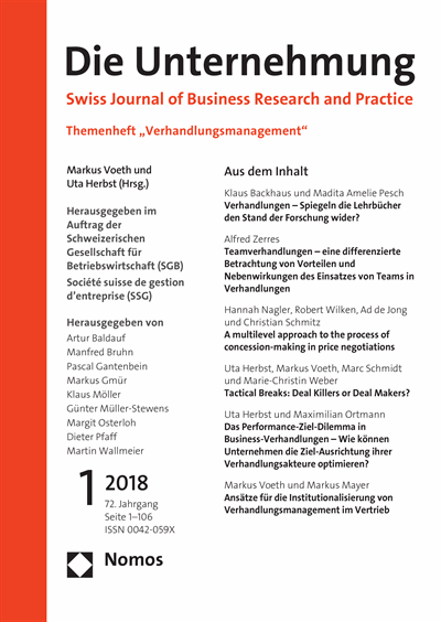 Cover of Volume: Swiss Journal of Business Volume 72 (2018), Edition 1