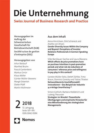 Cover of Volume: Swiss Journal of Business Volume 72 (2018), Edition 2