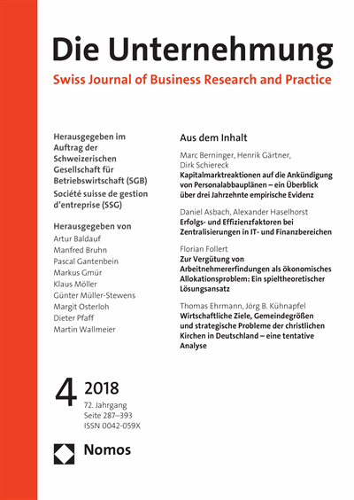 Cover of Volume: Swiss Journal of Business Volume 72 (2018), Edition 4