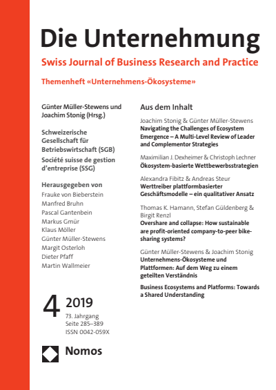 Cover of Volume: Swiss Journal of Business Volume 73 (2019), Edition 4