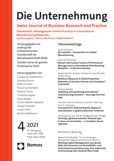 Cover of Volume: Swiss Journal of Business Volume 75 (2021), Edition 4