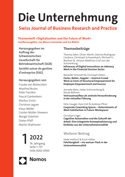 Cover of Volume: Swiss Journal of Business Volume 76 (2022), Edition 1