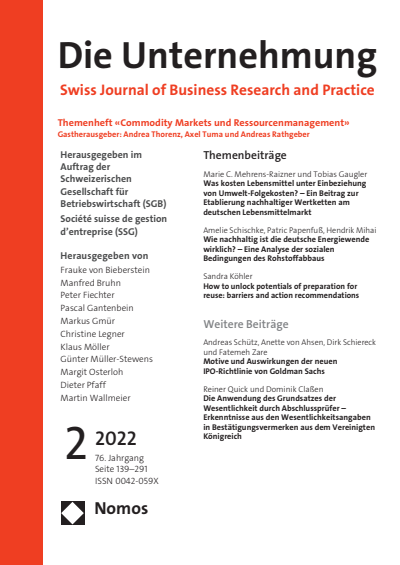 Cover of Volume: Swiss Journal of Business Volume 76 (2022), Edition 2