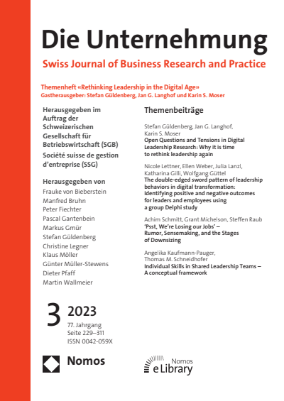 Cover of Volume: Swiss Journal of Business Volume 77 (2023), Edition 3