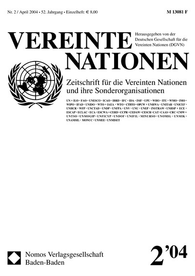 Cover of Volume: VN Vereinte Nationen Volume 52 (2004), Edition 2
