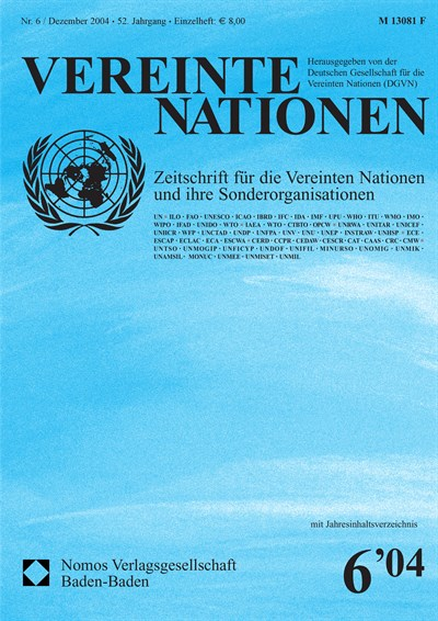 Cover der Ausgabe: VN Vereinte Nationen Jahrgang 52 (2004), Heft 6