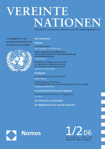 Cover of Volume: VN Vereinte Nationen Volume 54 (2006), Edition 1-2