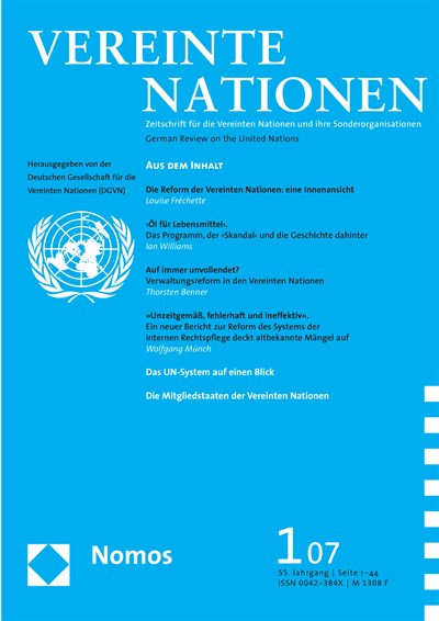 Cover of Volume: VN Vereinte Nationen Volume 55 (2007), Edition 1