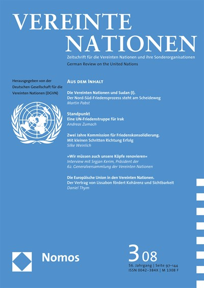 Cover of Volume: VN Vereinte Nationen Volume 56 (2008), Edition 3